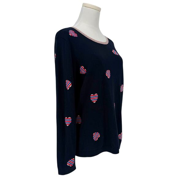 Talbots Patriotic Heart Embroidered Sweater Large Petite Lightweight Preppy - Picture 2 of 5
